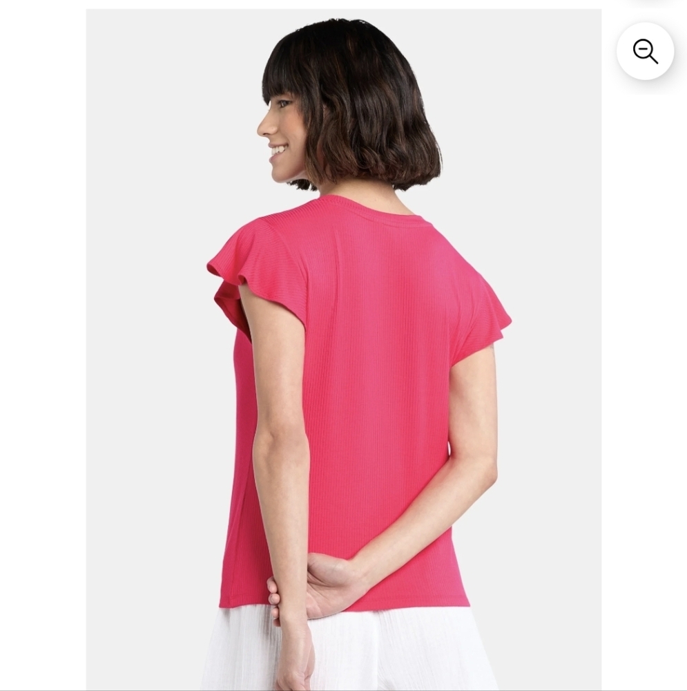 Hot Pink Ruffle Sleeve Women's Top - Picture 3 of 5